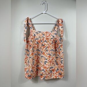 Sonoma Women's Goods Floral Sleeveless Tank Top Orange & Blue Linen Size S